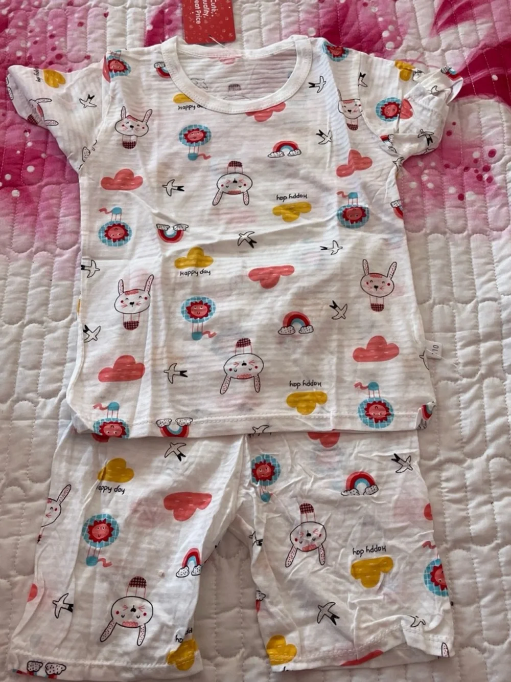 Kids White Bunny & Rainbow Pajama Set - Unbranded